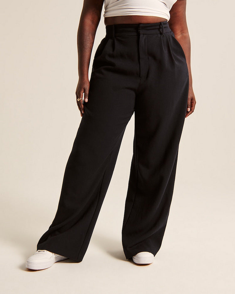 High Waist Trousers Straight  With Pockets