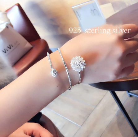 925 Silver flexible lotus heart bracelet