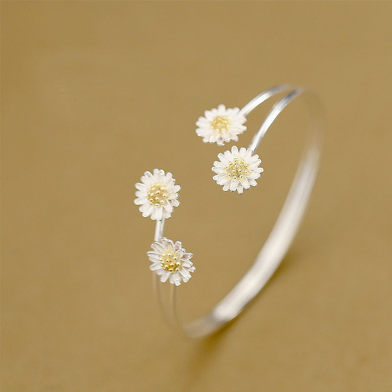 Double Daisy Bracelet 925 Sterling Silver