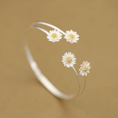 Double Daisy Bracelet 925 Sterling Silver