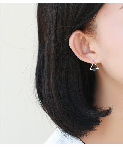 925 Silver Geometric Triangle Black Earring