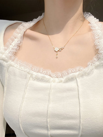 925 Pure Silver Flower Mother Shell Necklace For Women