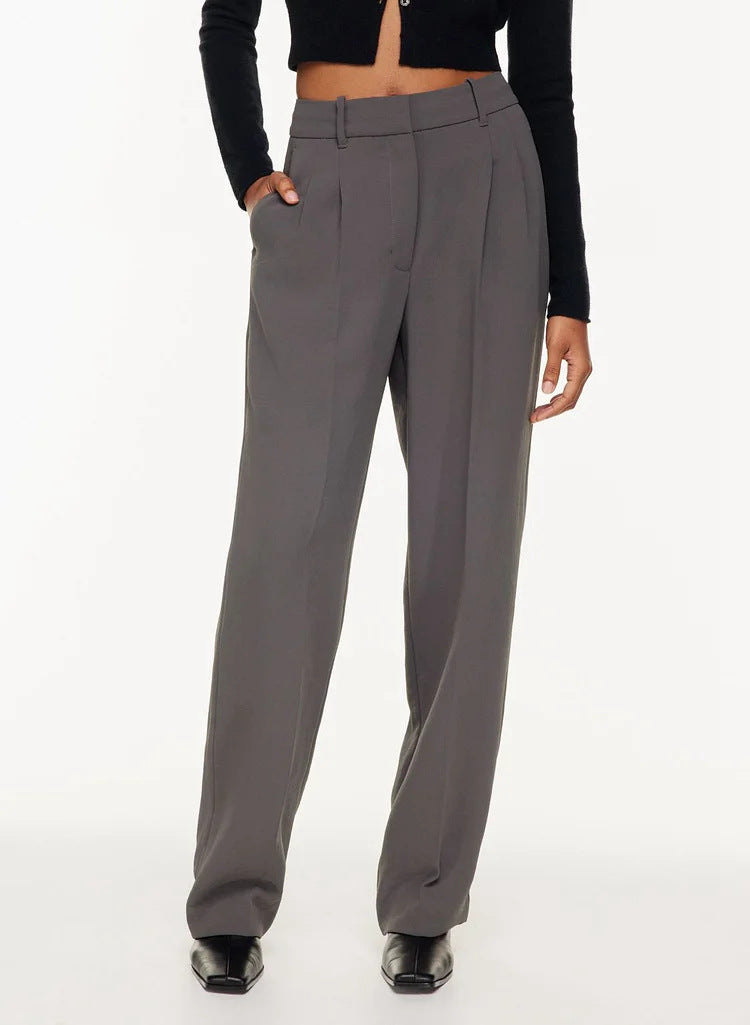 High Waist Trousers Straight  With Pockets