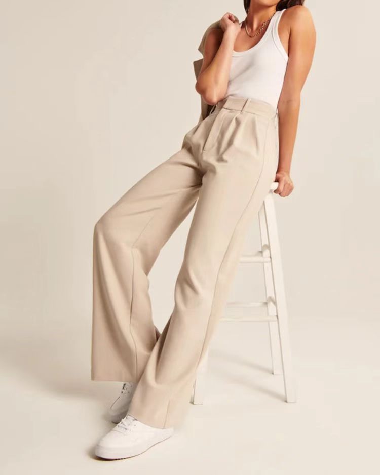 High Waist Trousers Straight  With Pockets