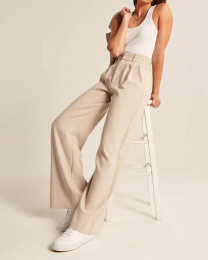 High Waist Trousers Straight  With Pockets