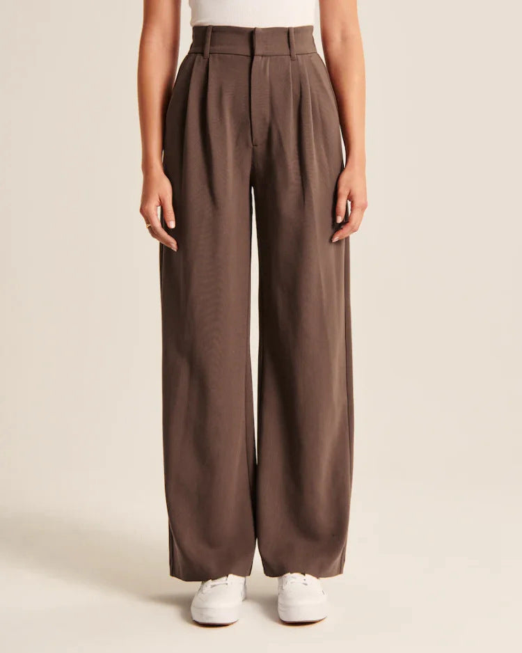 High Waist Trousers Straight  With Pockets