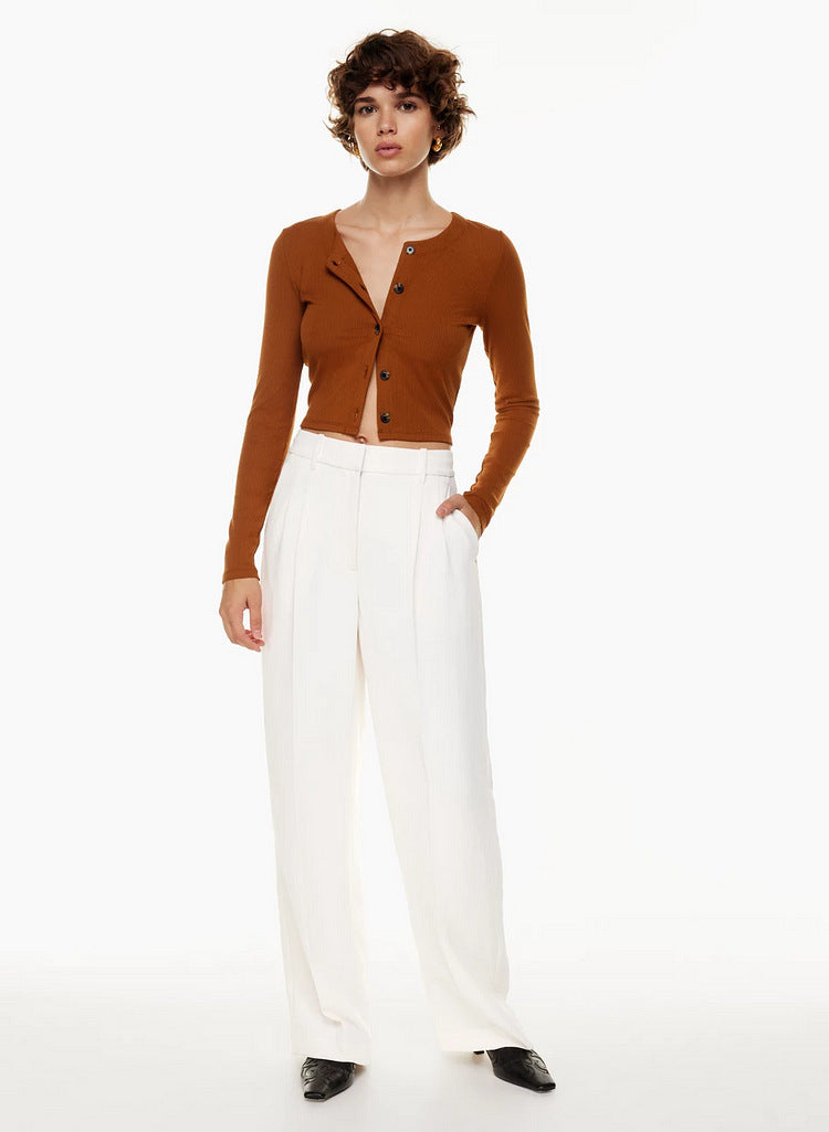 High Waist Trousers Straight  With Pockets