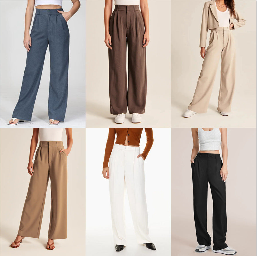 High Waist Trousers Straight  With Pockets