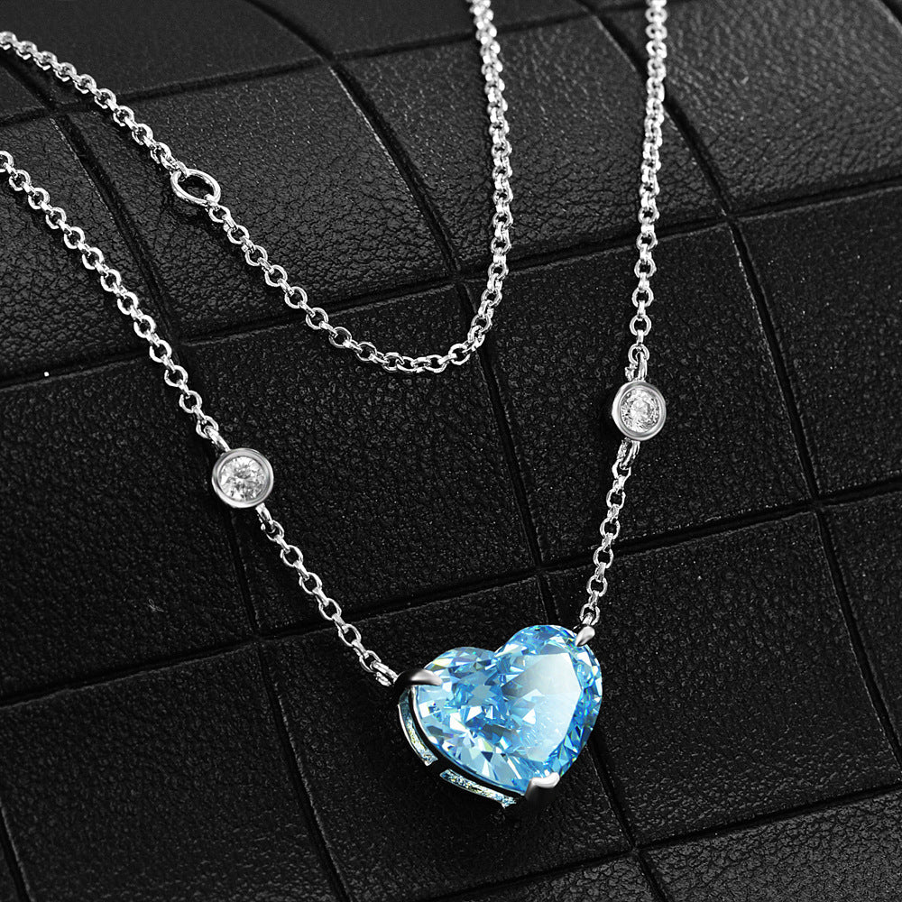 Ocean Blue Heart-shaped Zircon 925 Sterling Silver