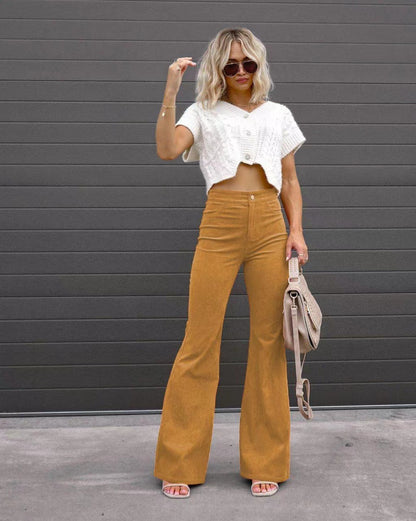 Comfy Mid-waist Stretch Flared Pants Corduroy