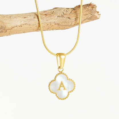 Four-leaf Clover Shell Letter Pendant Necklace