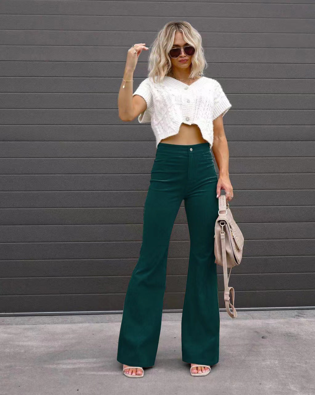 Comfy Mid-waist Stretch Flared Pants Corduroy