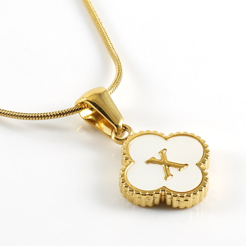 Four-leaf Clover Shell Letter Pendant Necklace