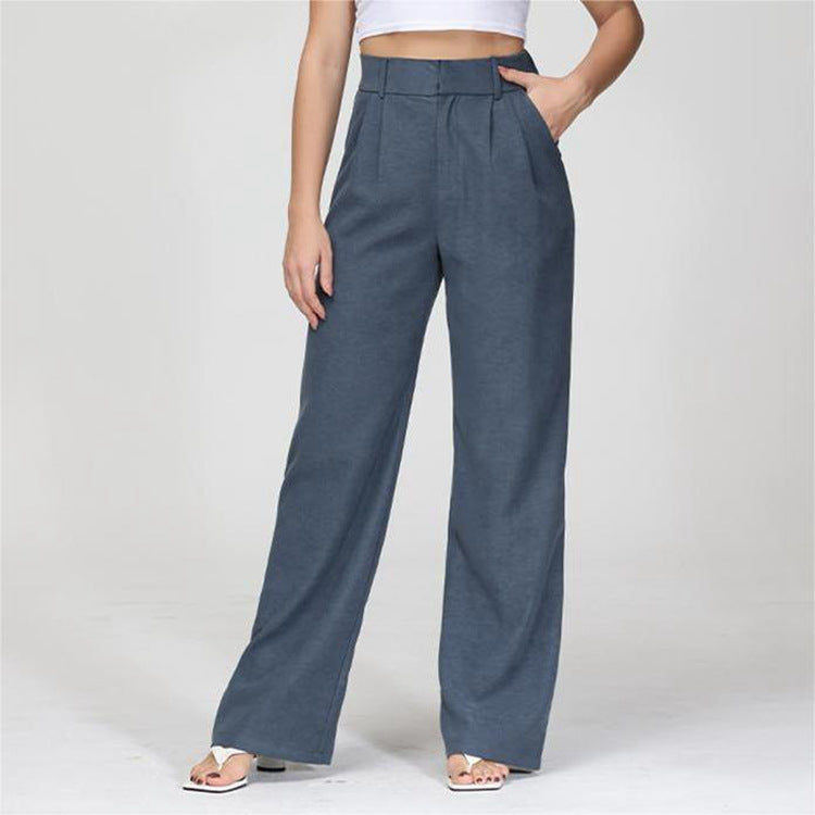 High Waist Trousers Straight  With Pockets