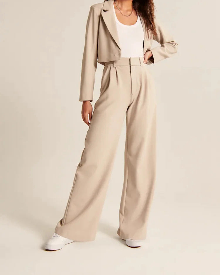 High Waist Trousers Straight  With Pockets