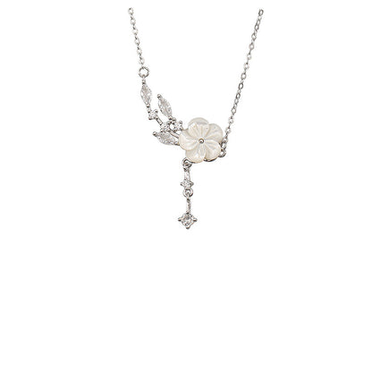 925 Pure Silver Flower Mother Shell Necklace For Women